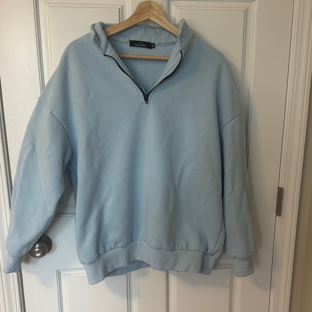 Trendy Queen Sky Blue Women's Half-Zip Sweatshirt
